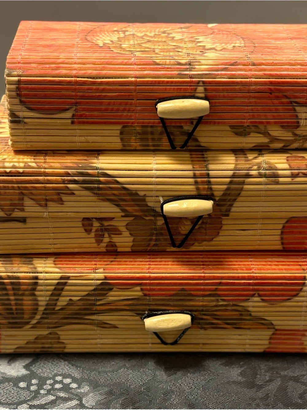 Floral Bamboo Stacked Storage Boxes from India